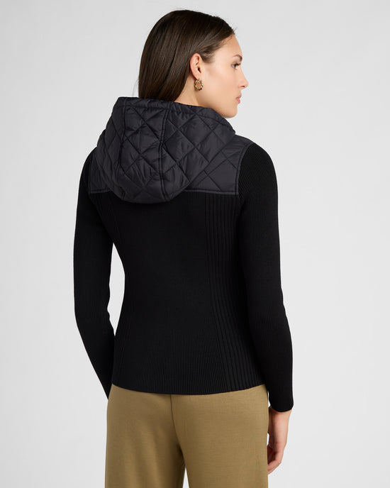 Black $|& Liverpool Quilted Front Zip Hooded Jacket - SOF Back