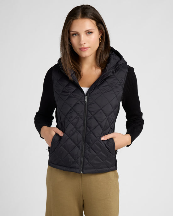 Black $|& Liverpool Quilted Front Zip Hooded Jacket - SOF Front