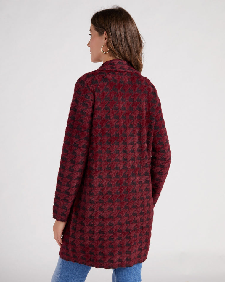 Burgundy Houndstooth $|& Liverpool Plush Sweater Coatigan - SOF Back