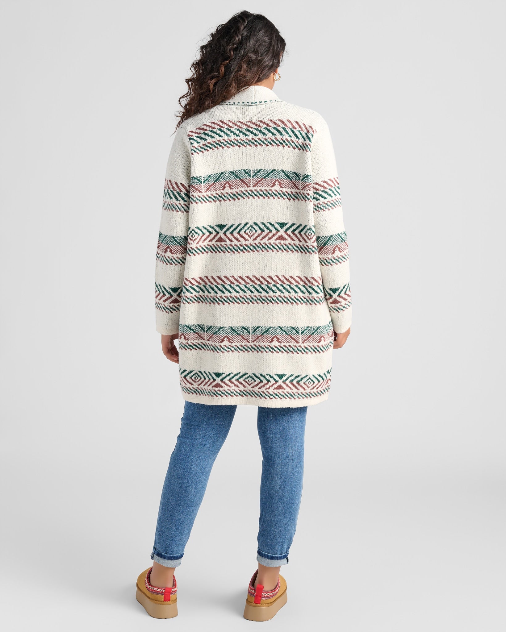 Ivory/Forest $|& Staccato Geo Stripe Heavy Sweater Cardigan - SOF Side