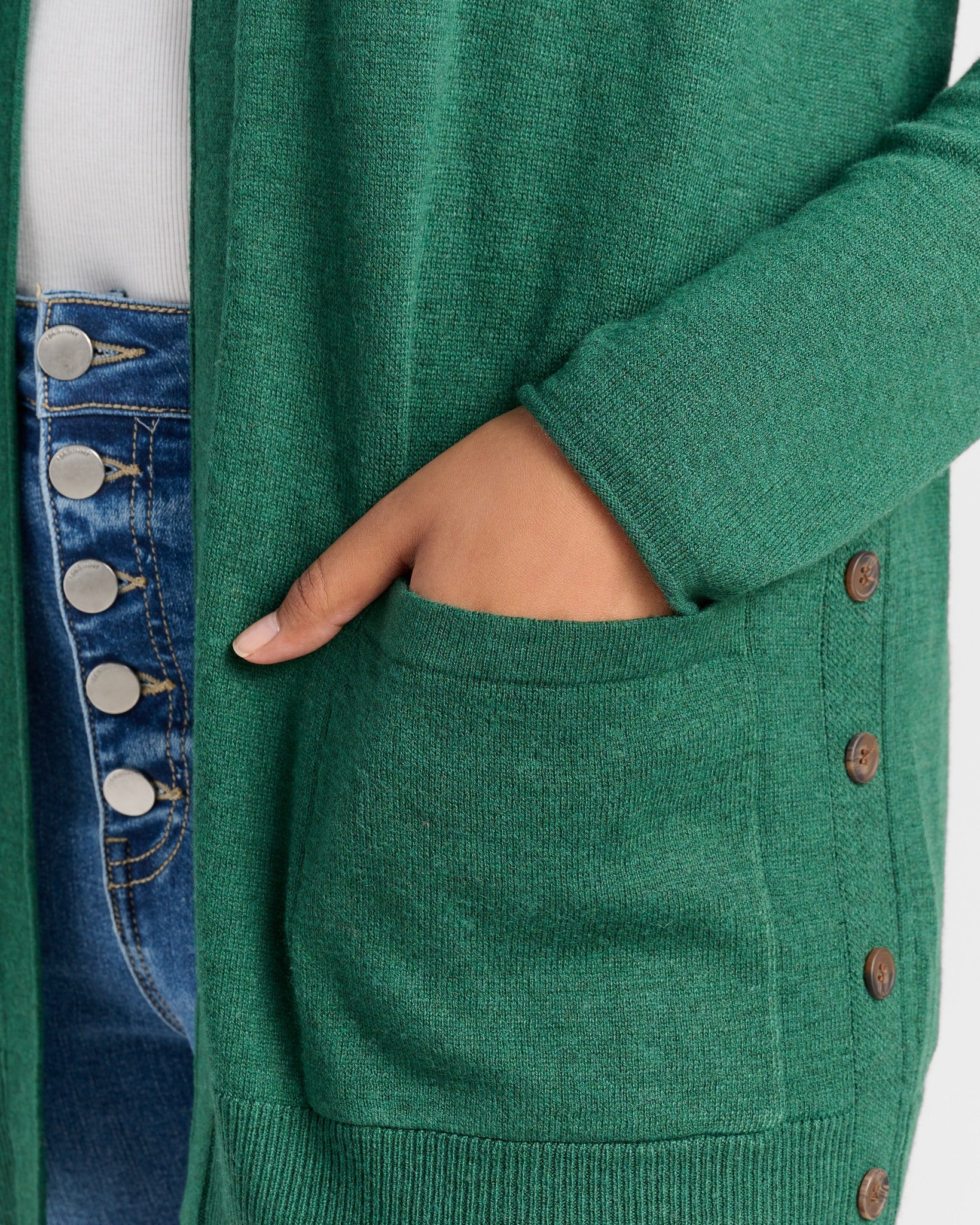 Forest $|& Staccato Open Front Cardigan with Button Detail - SOF Detail