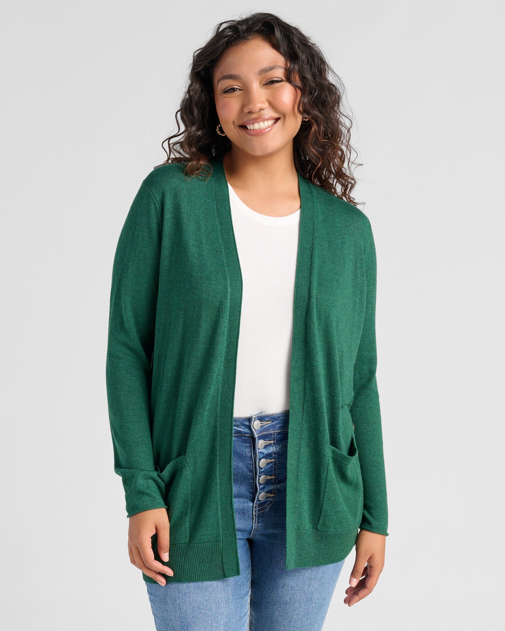 Forest $|& Staccato Open Front Cardigan with Button Detail - SOF Front