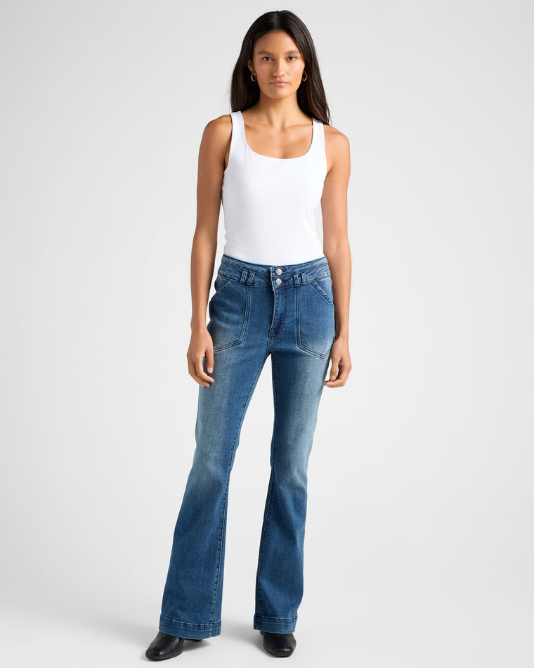 Dark Wash $|& Vigoss Ace Flare with Angled Pockets - SOF Full Front