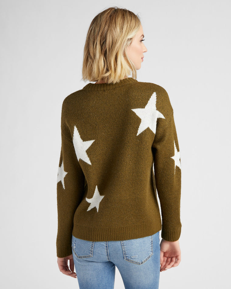 Olive $|& Vigoss Crew Neck Star Print Sweater - SOF Back