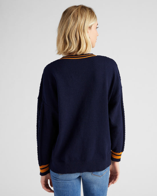Navy $|& Vigoss Varsity Stripe Cardigan - SOF Back