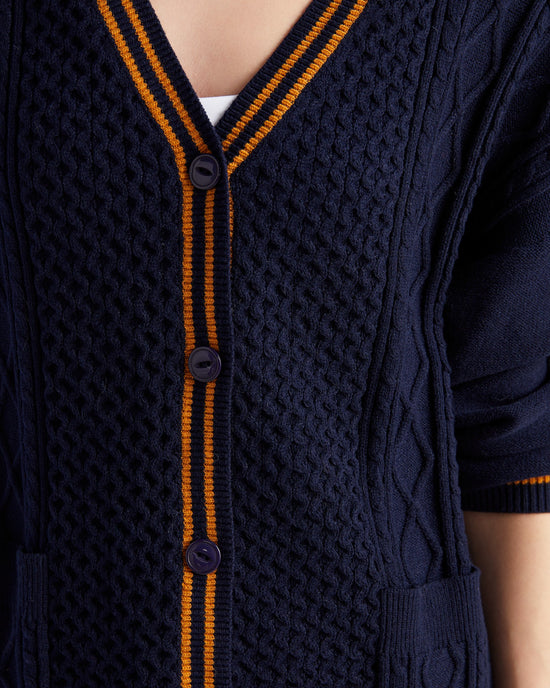 Navy $|& Vigoss Varsity Stripe Cardigan - SOF Detail