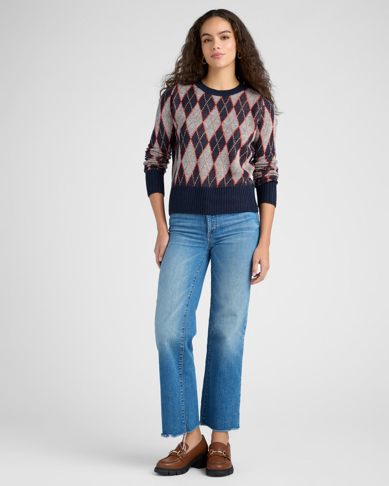 Navy $|& Vigoss Argyle Sweater - SOF Full Front