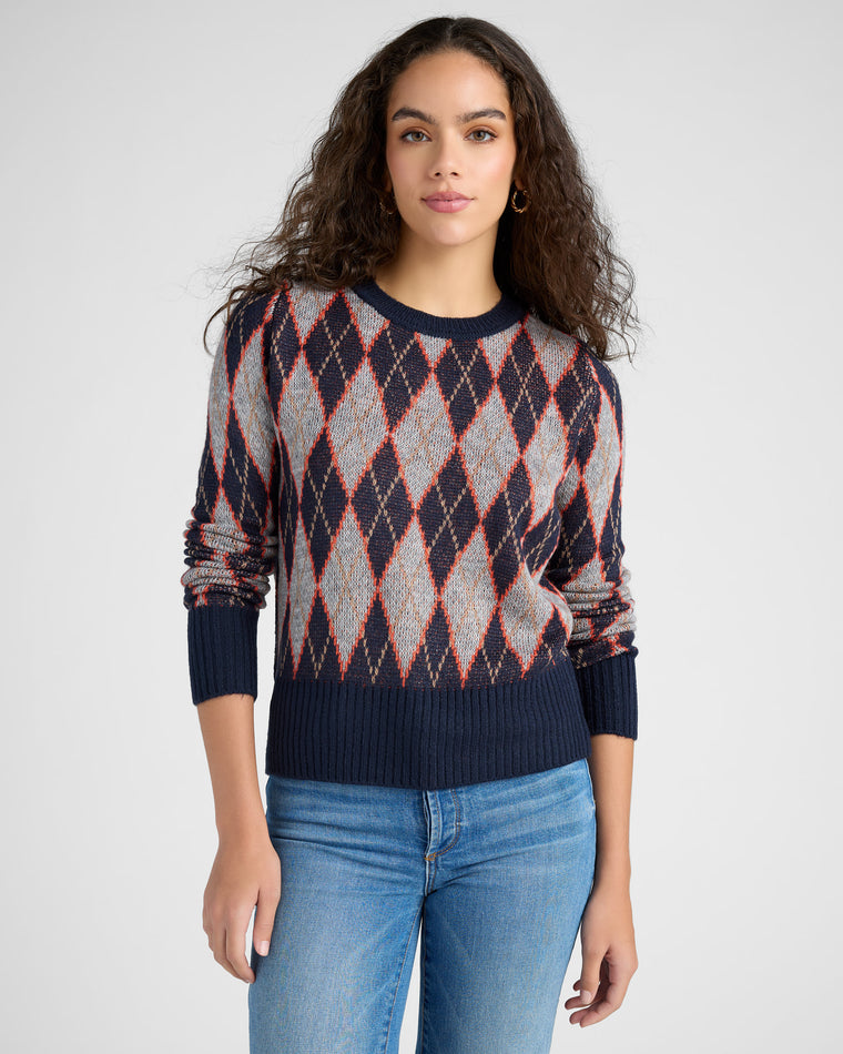 Navy $|& Vigoss Argyle Sweater - SOF Front