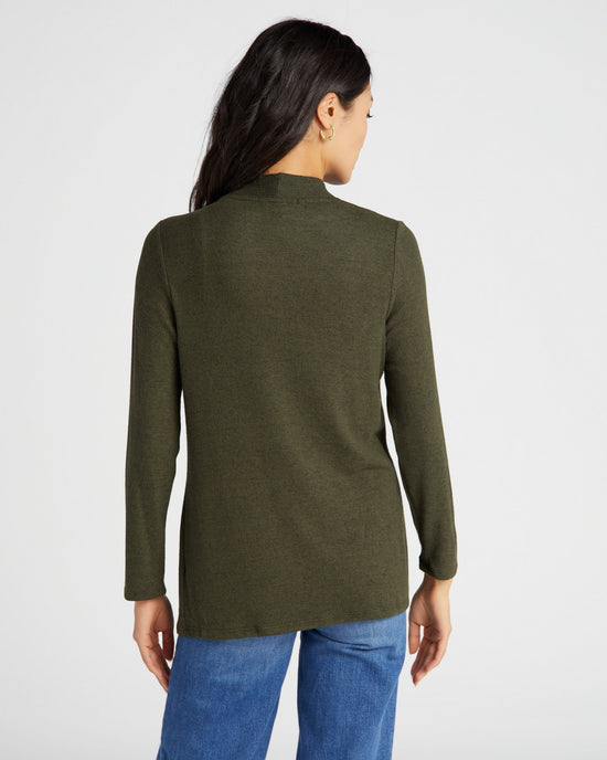 Olive $|& W. by Wantable Brushed Hacci Ribbed Contrast Placket Cardigan - SOF Back