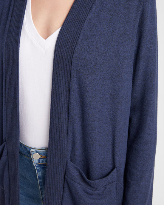 Navy $|& W. by Wantable Brushed Hacci Ribbed Contrast Placket Cardigan - SOF Detail