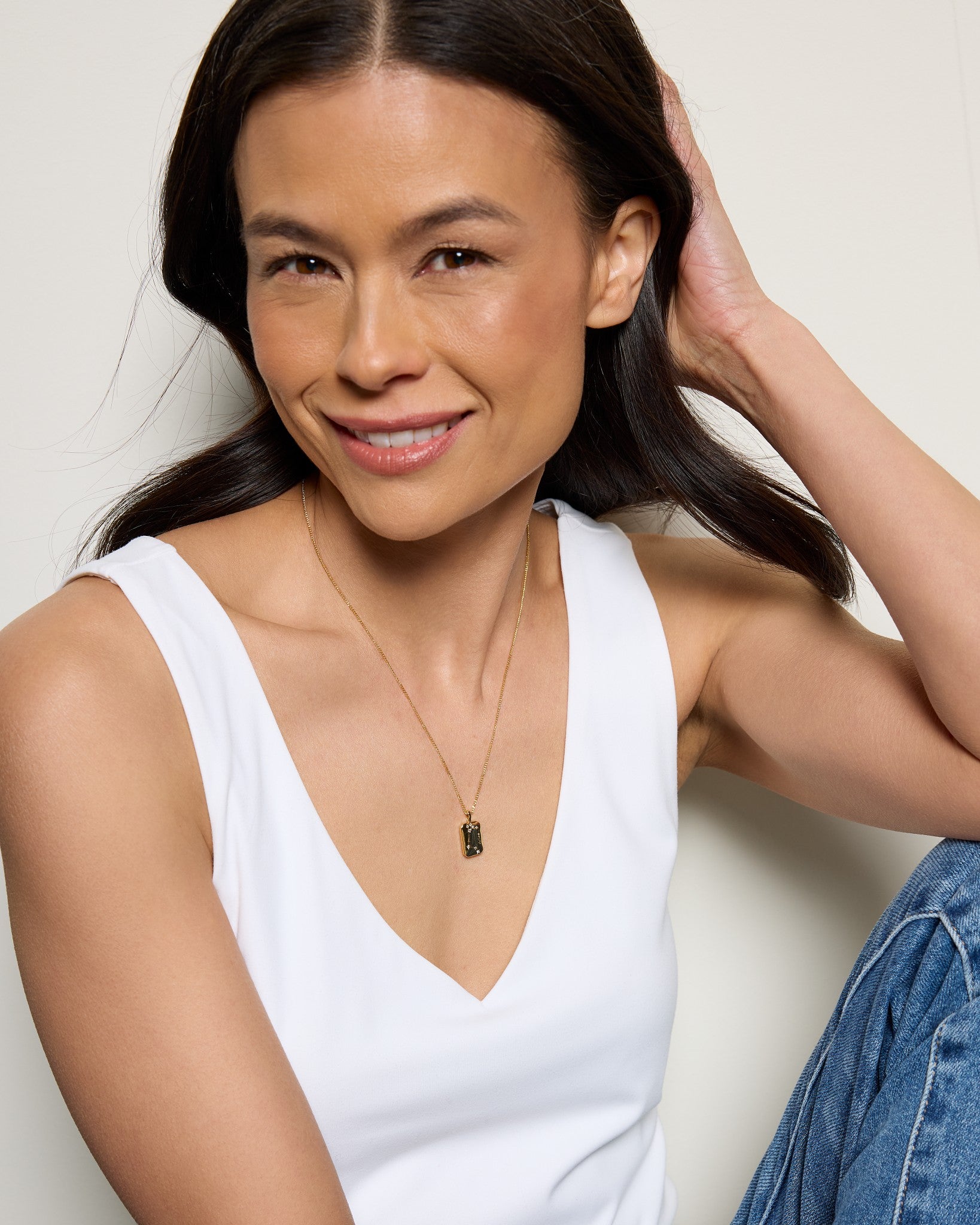 Gold $|& La Meno Mother of Pearl Zodiac Double-Sided Necklace - SOF Side