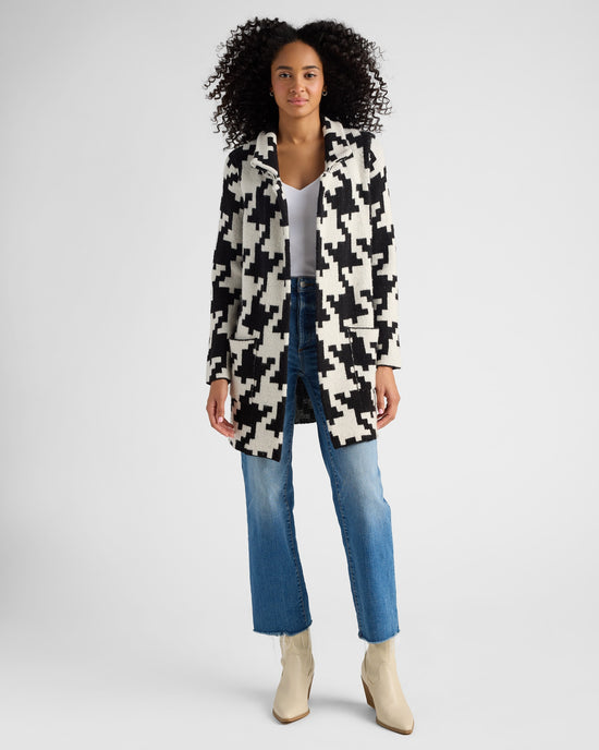 Ivory Houndstooth $|& OneWorld Sweater Coatigan - SOF Full Front