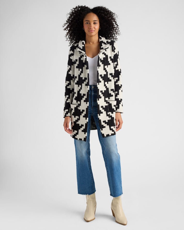 Ivory Houndstooth $|& OneWorld Sweater Coatigan - SOF Full Front