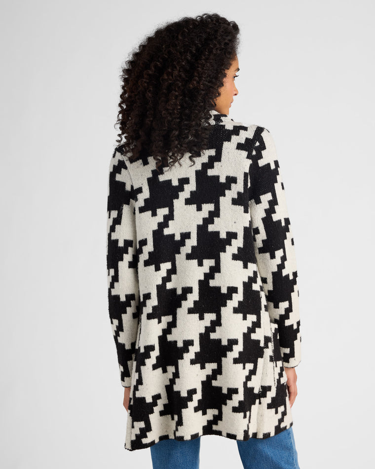 Ivory Houndstooth $|& OneWorld Sweater Coatigan - SOF Back