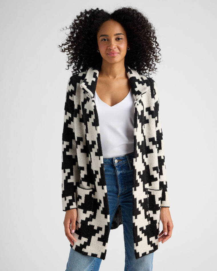 Ivory Houndstooth $|& OneWorld Sweater Coatigan - SOF Front