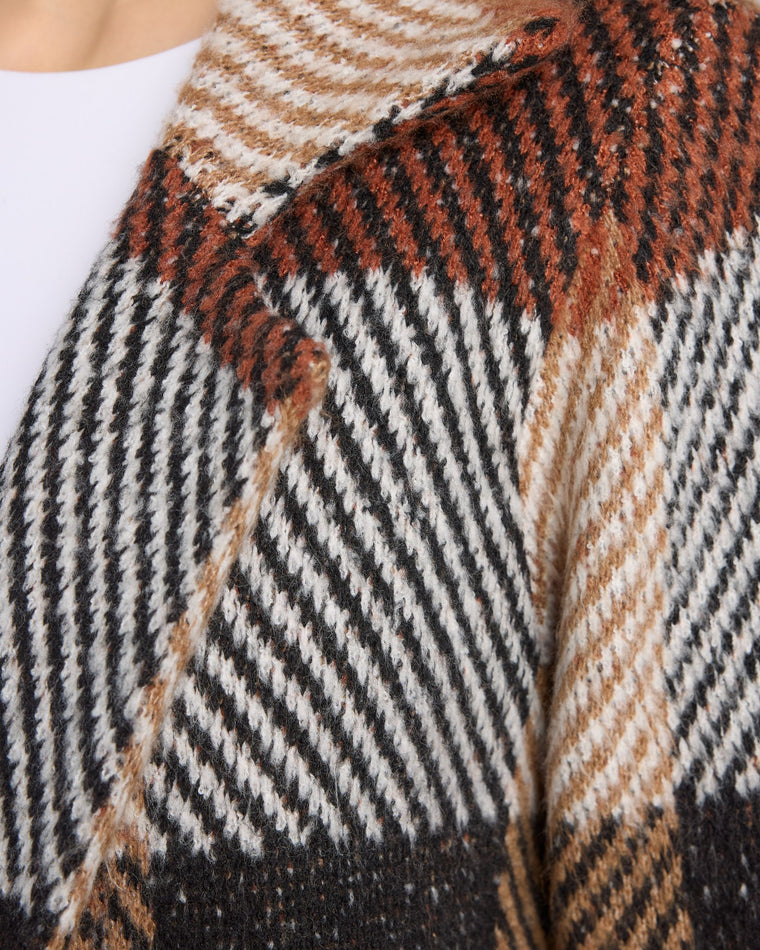 Tan Big Checker $|& OneWorld Sweater Coatigan - SOF Detail