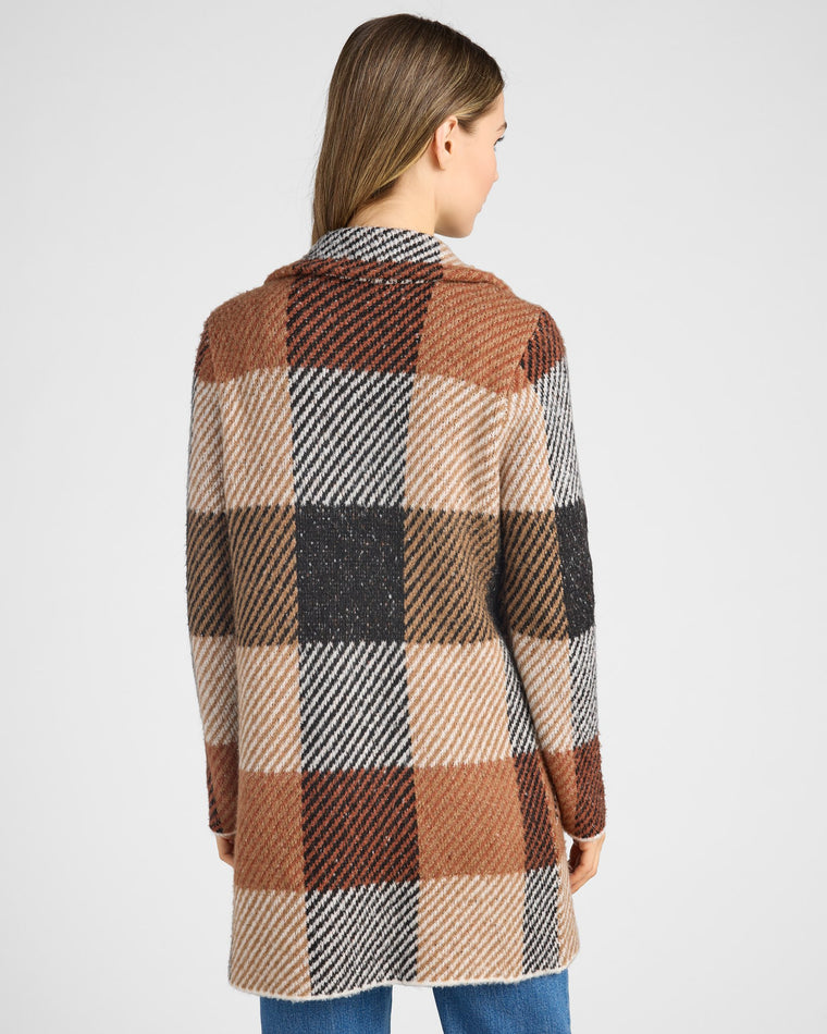 Tan Big Checker $|& OneWorld Sweater Coatigan - SOF Back