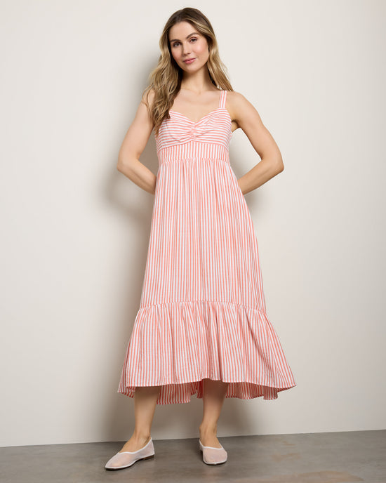 Coral/Red/White $|& Skies Are Blue Striped Sweetheart Maxi Dress - SOF Front