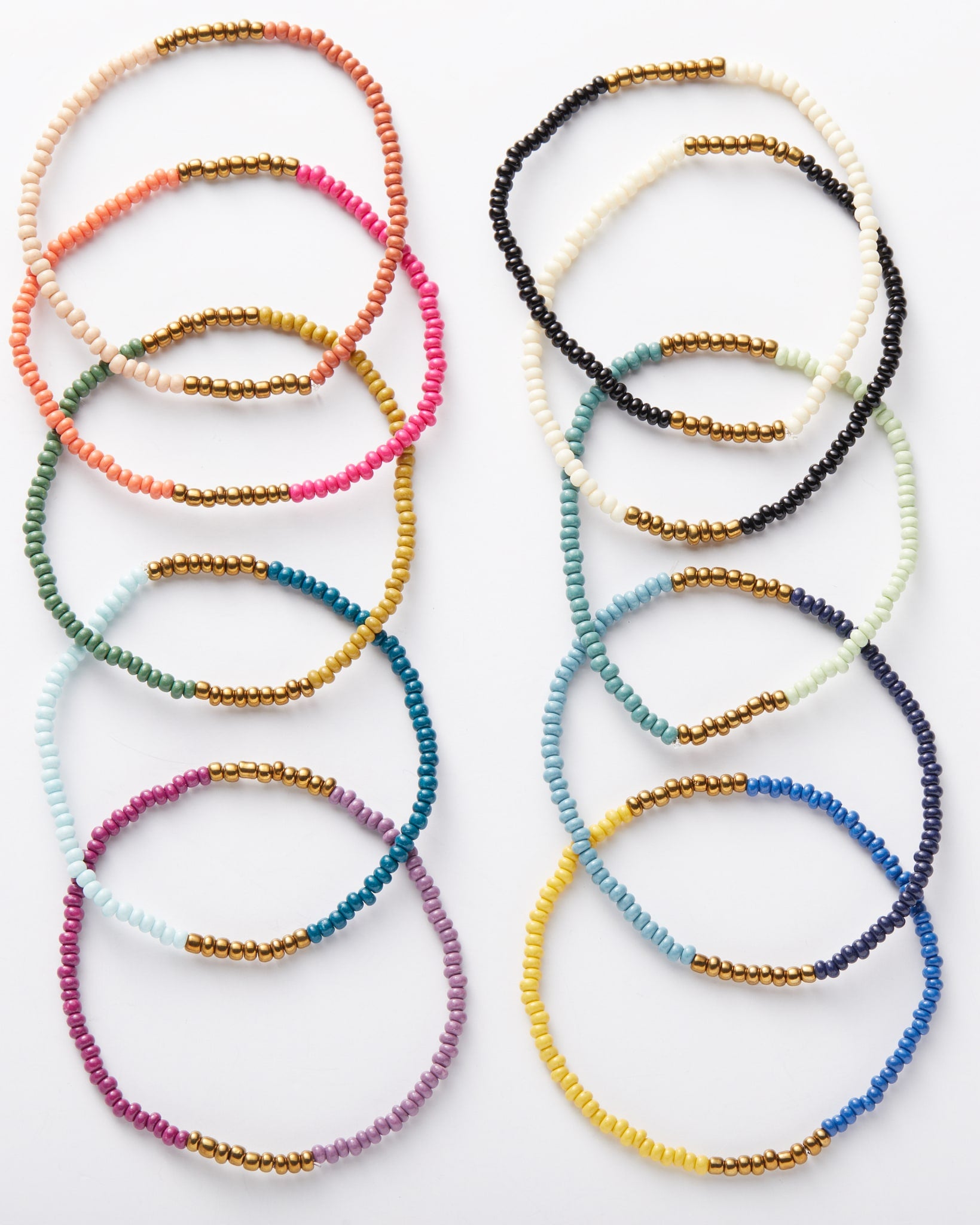 Gold Colorblock $|& Ink + Alloy Seed Bead Stretch Bracelets - Set of 10 - Hanger Detail
