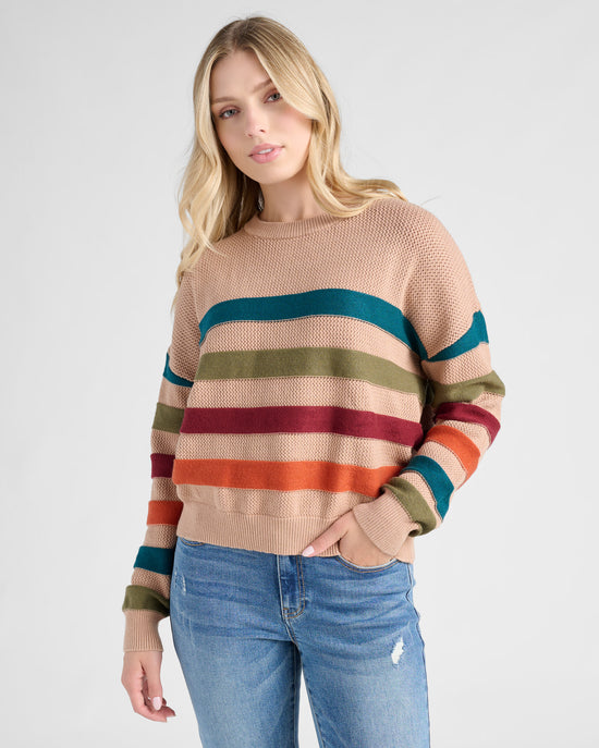 Tan Multi $|& ACOA Multi Color Stripe Sweater - SOF Front