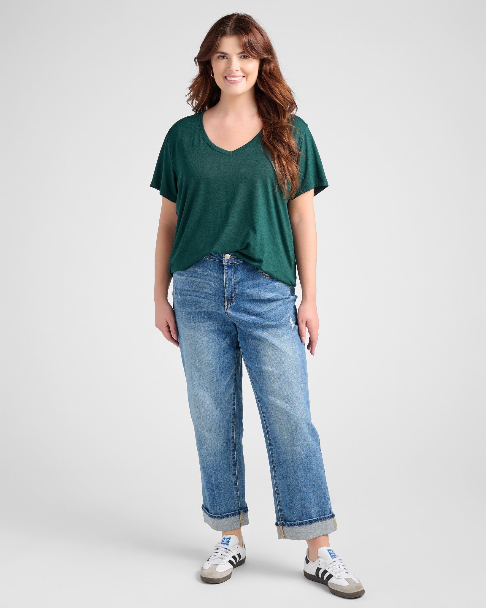 Dark Hunter Green $|& SEAS Essential Slub V-Neck Tee - SOF Full Front