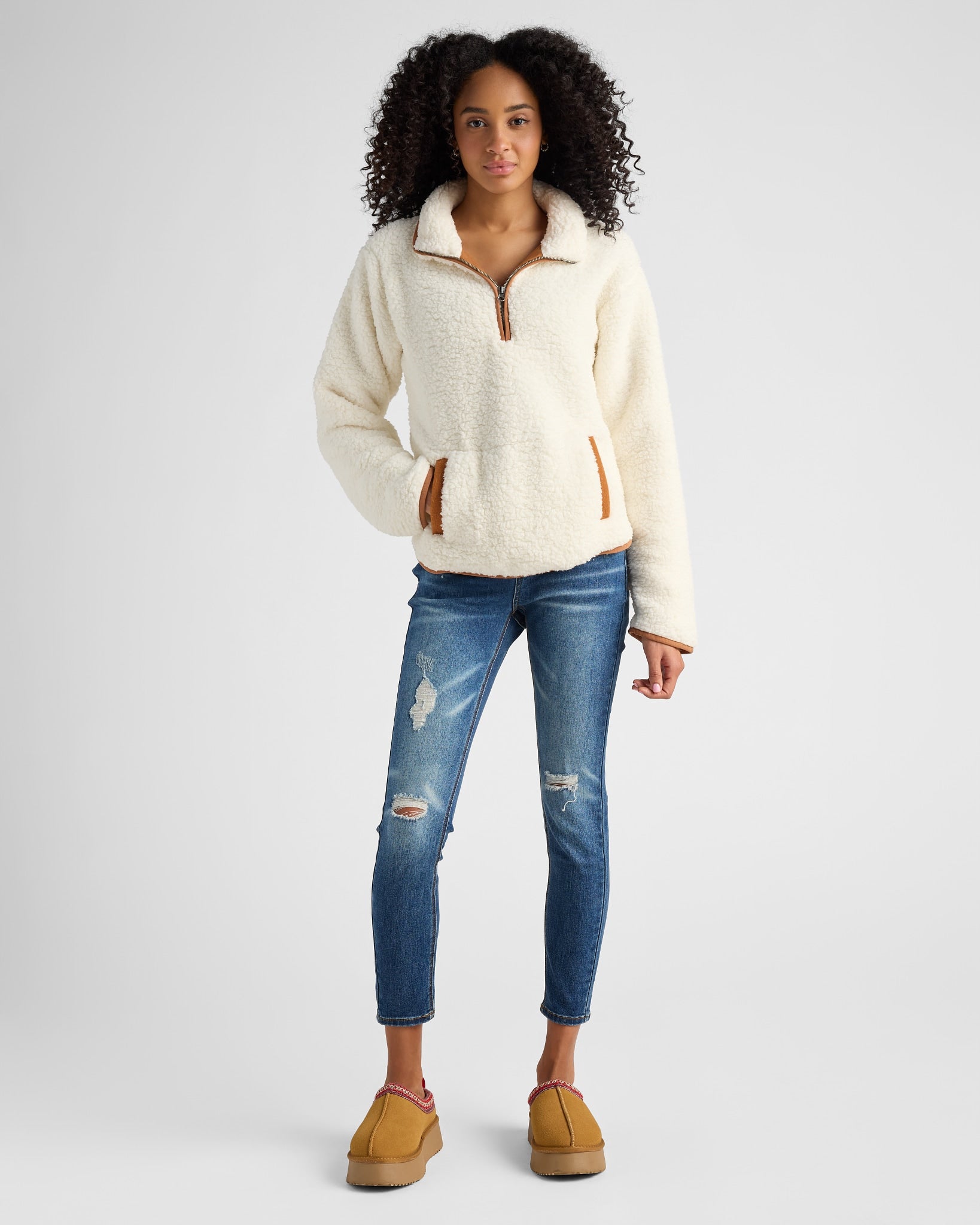 Ivory/Camel $|& SEAS Big Bear Quarter Zip - SOF Full Front
