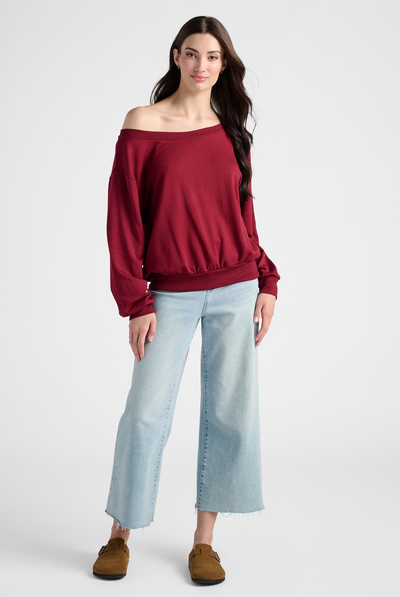 Cabernet $|& SEAS Brooksville One Shoulder Sweatshirt - SOF Full Front