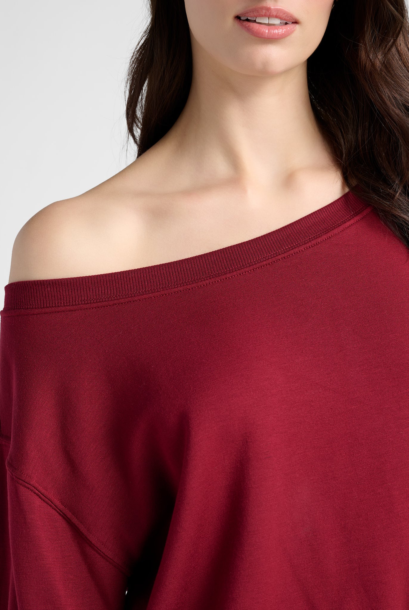 Cabernet $|& SEAS Brooksville One Shoulder Sweatshirt - SOF Detail
