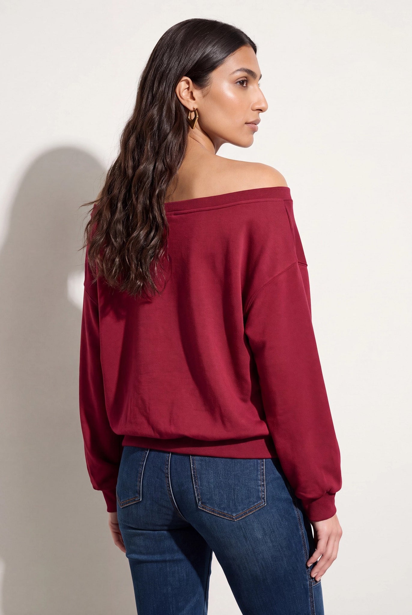 Cabernet $|& SEAS Brooksville One Shoulder Sweatshirt - SOF Side