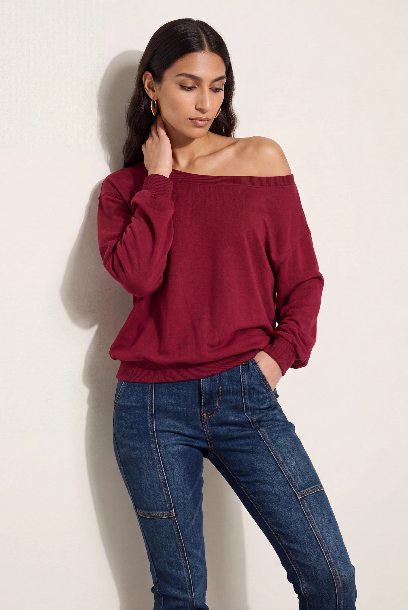 Cabernet $|& SEAS Brooksville One Shoulder Sweatshirt