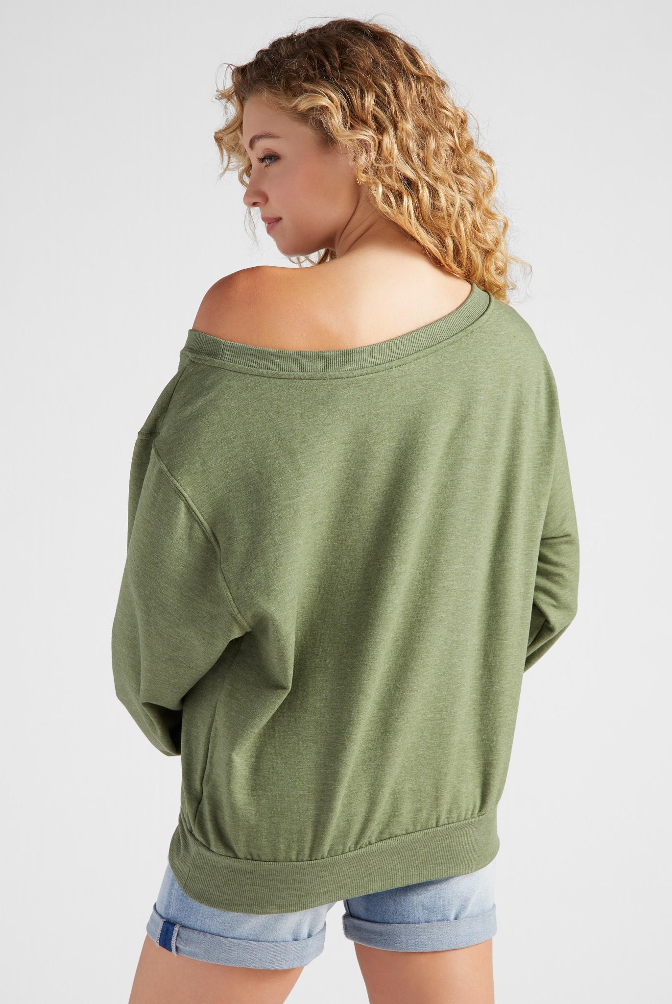 Light Olive $|& SEAS Brooksville One Shoulder Sweatshirt - SOF Back