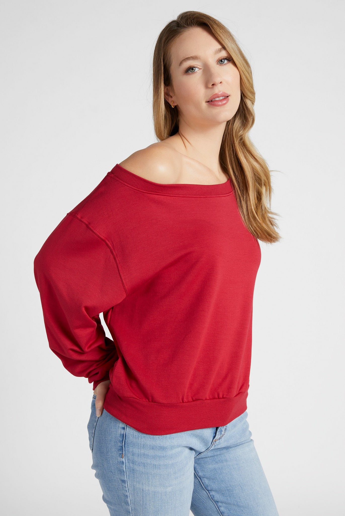 Chili Pepper $|& SEAS Brooksville One Shoulder Sweatshirt - SOF Front