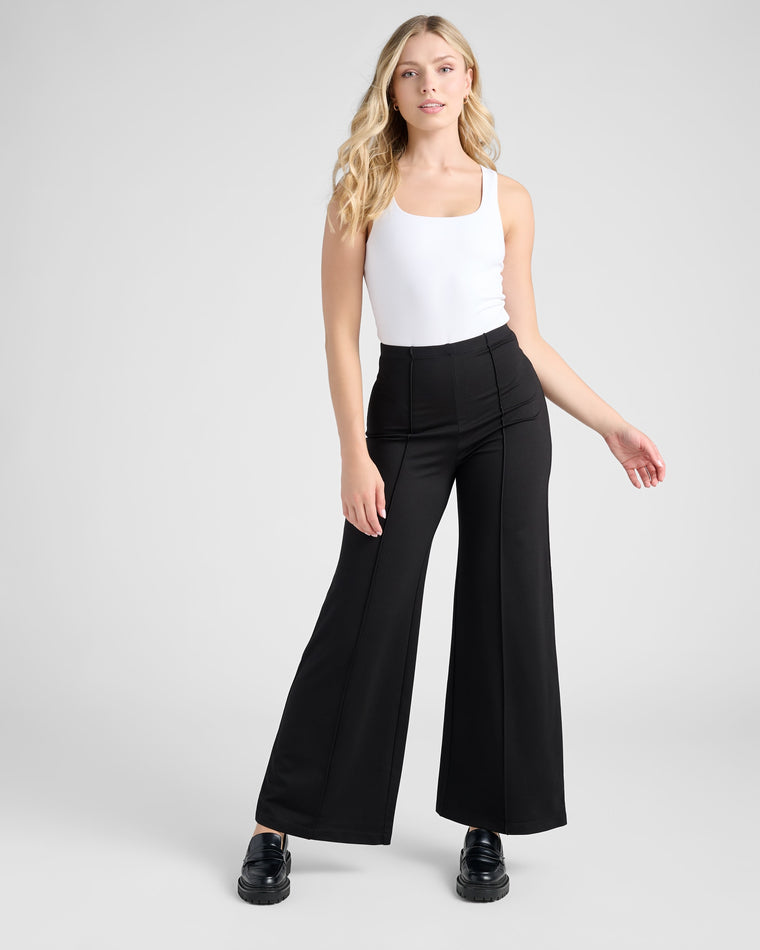 Black $|& Max Studio High Waist Front Seam Wide Leg Ponte Pant - SOF Full Front