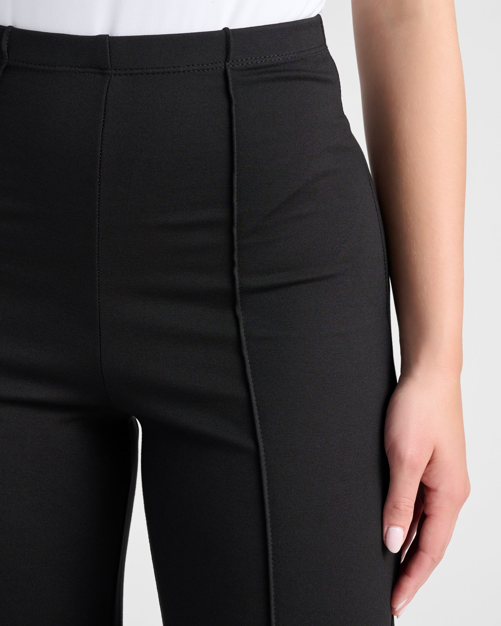 Black $|& Max Studio High Waist Front Seam Wide Leg Ponte Pant - SOF Detail