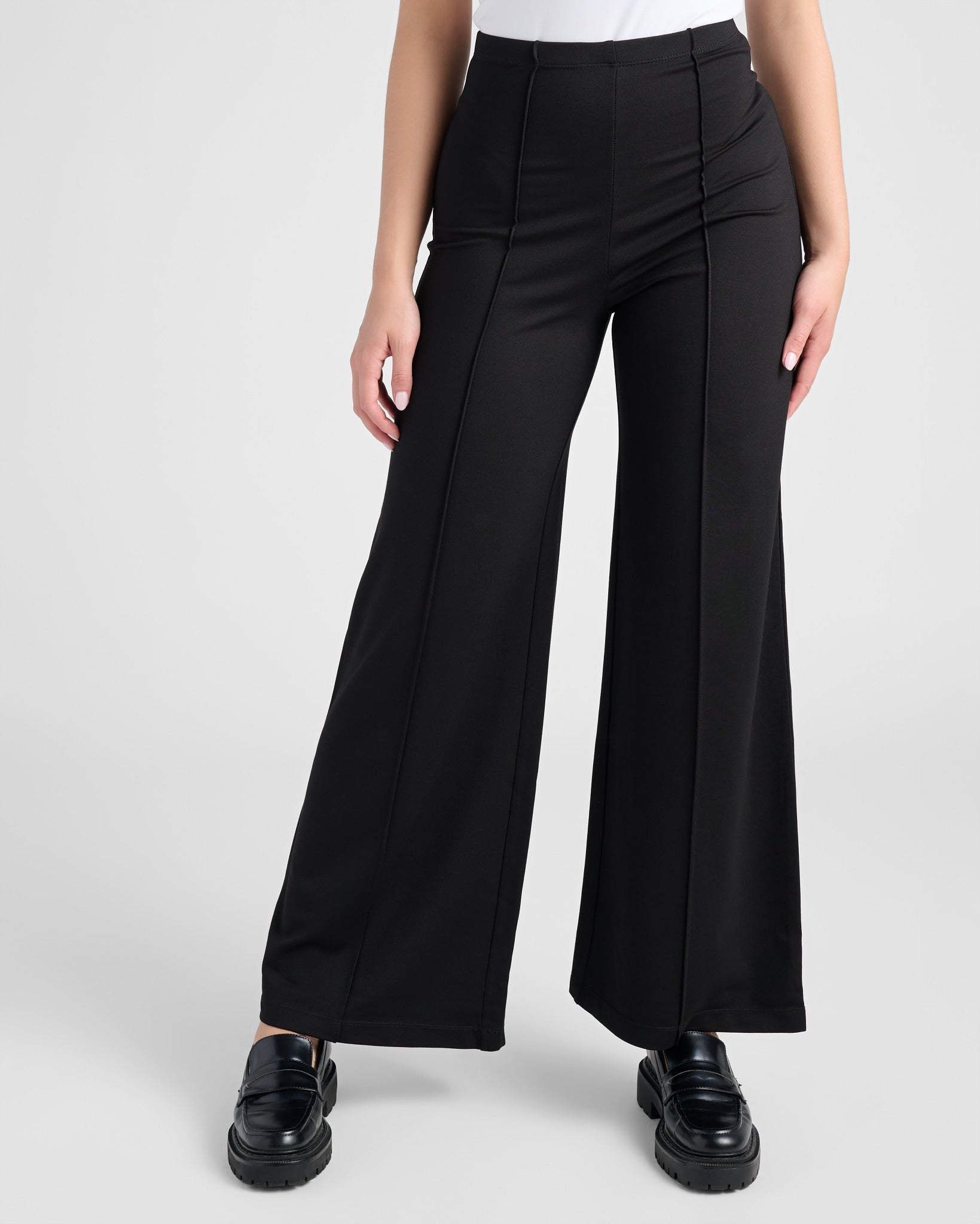 Black $|& Max Studio High Waist Front Seam Wide Leg Ponte Pant - SOF Front