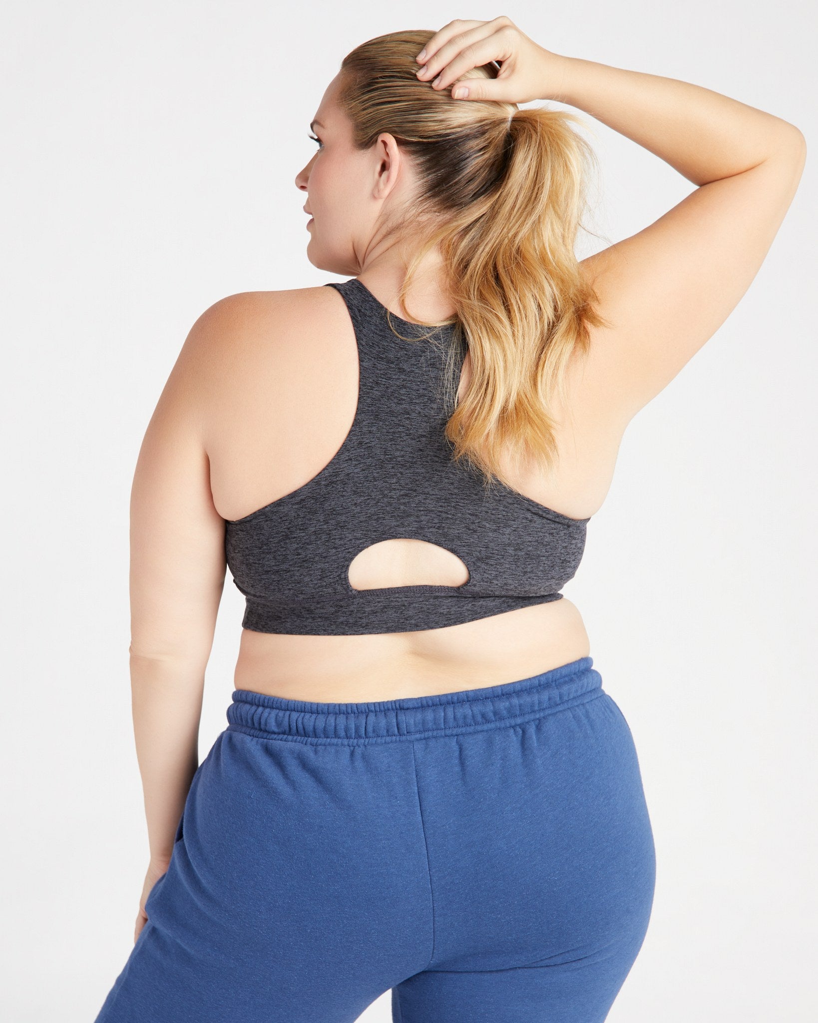 Heather Charcoal $|& Interval Spacedye Square Neck Open Back Bra - SOF Back