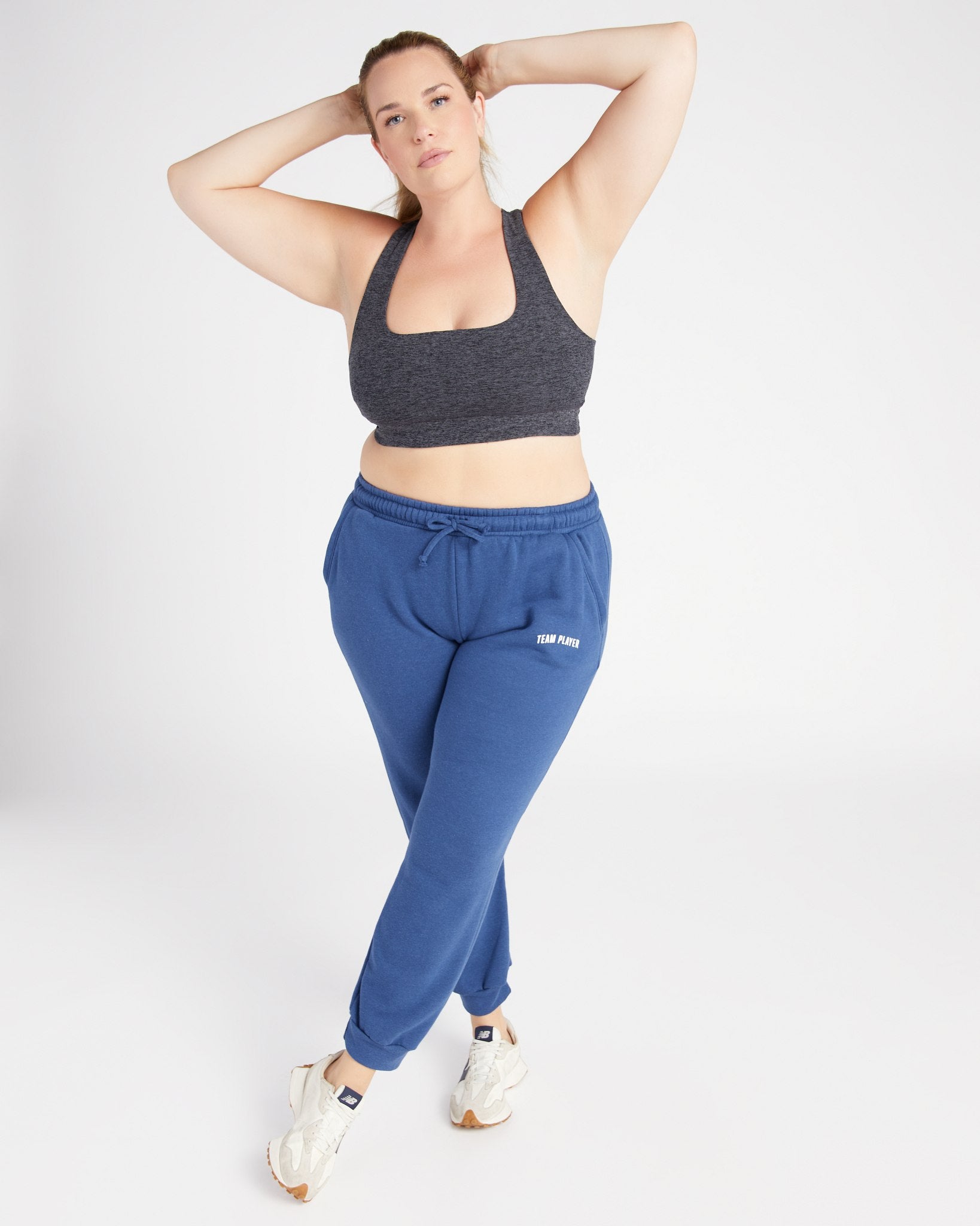 Heather Charcoal $|& Interval Spacedye Square Neck Open Back Bra - SOF Full Front