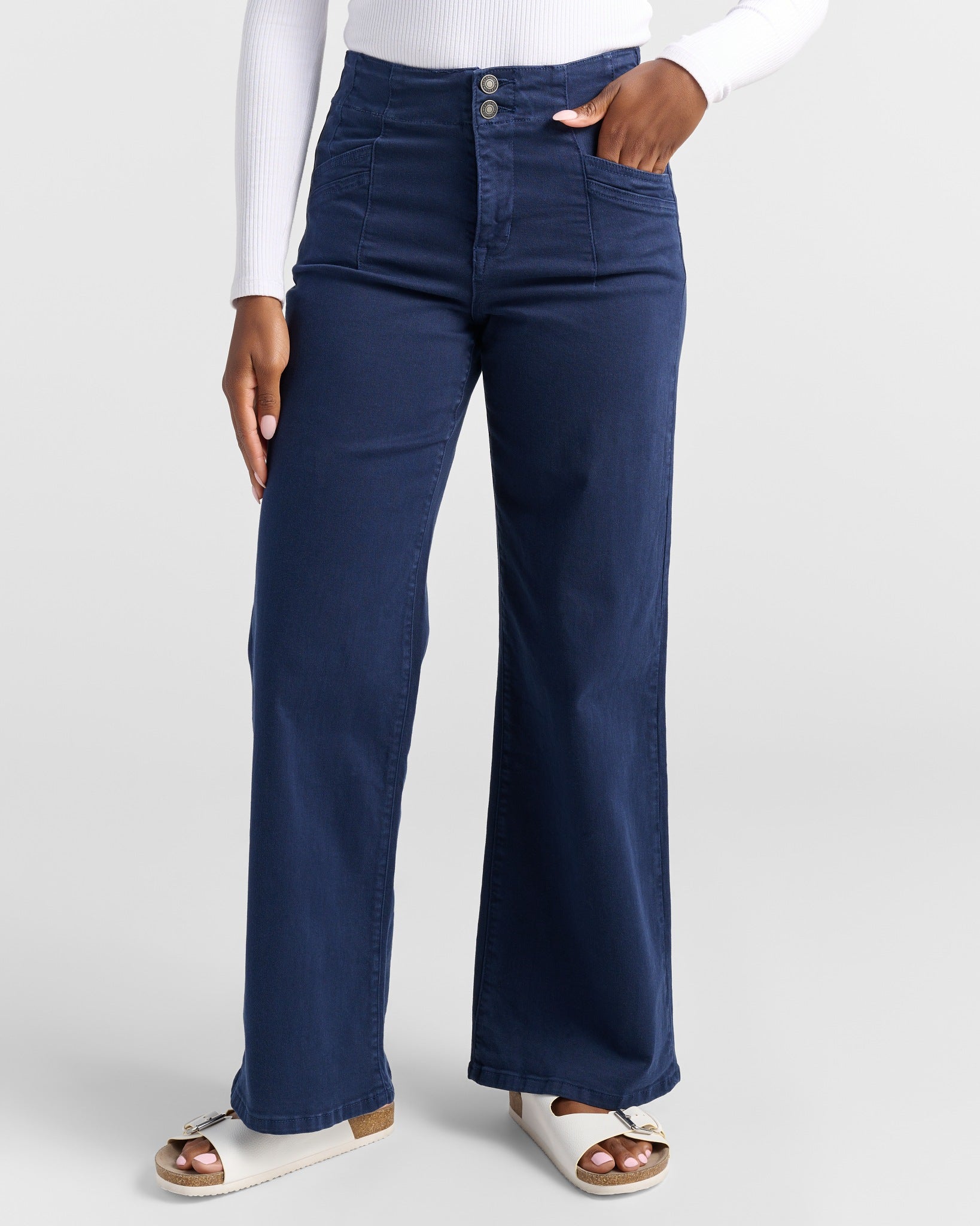Dark Navy $|& Mica Denim High Rise Wide Leg - SOF Front