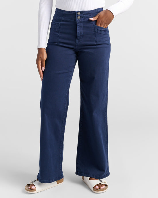 Dark Navy $|& Mica Denim High Rise Wide Leg - SOF Front
