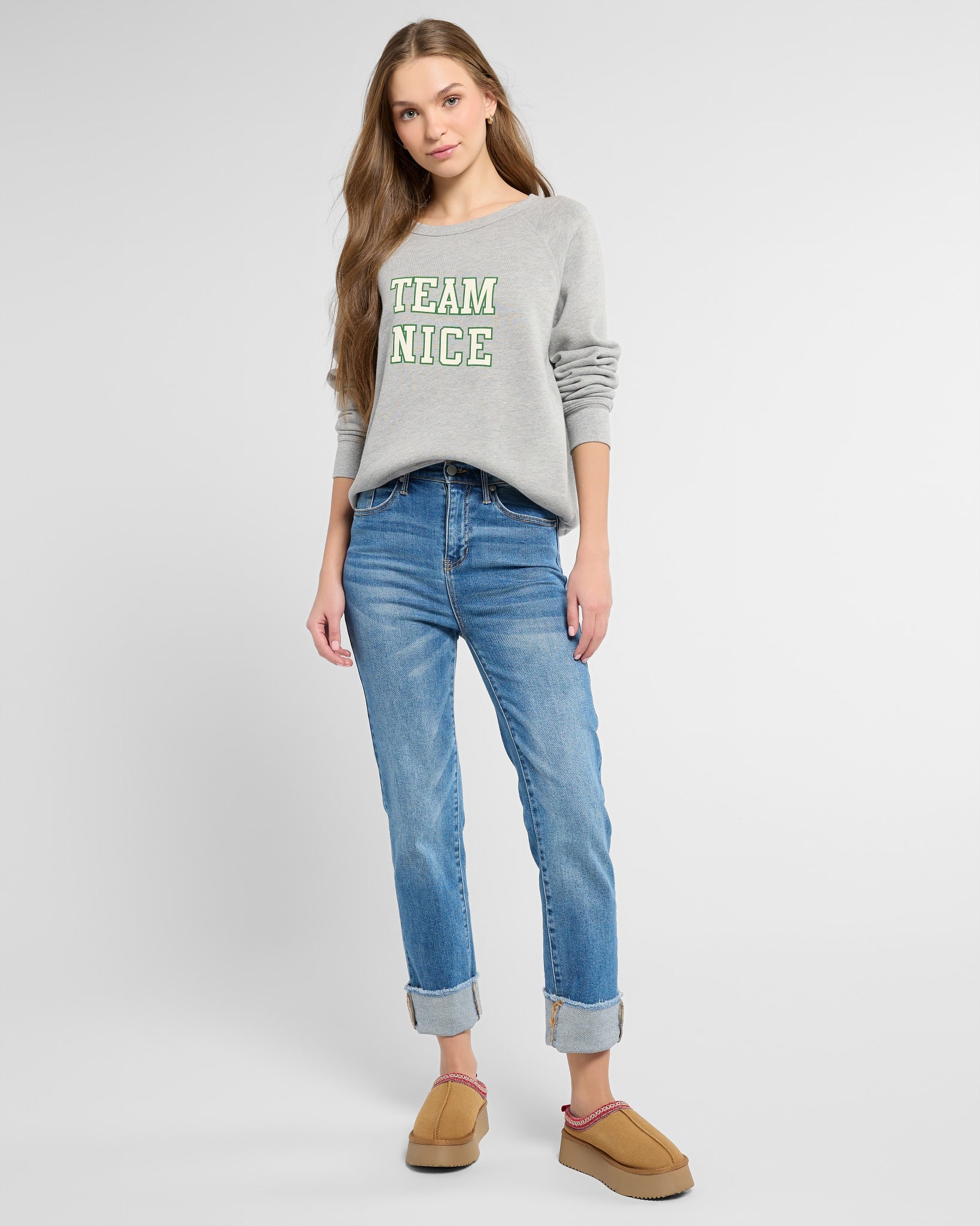 Heather Grey $|& Project Social T Team Nice/Naughty Reversible Sweatshirt - SOF Full Front
