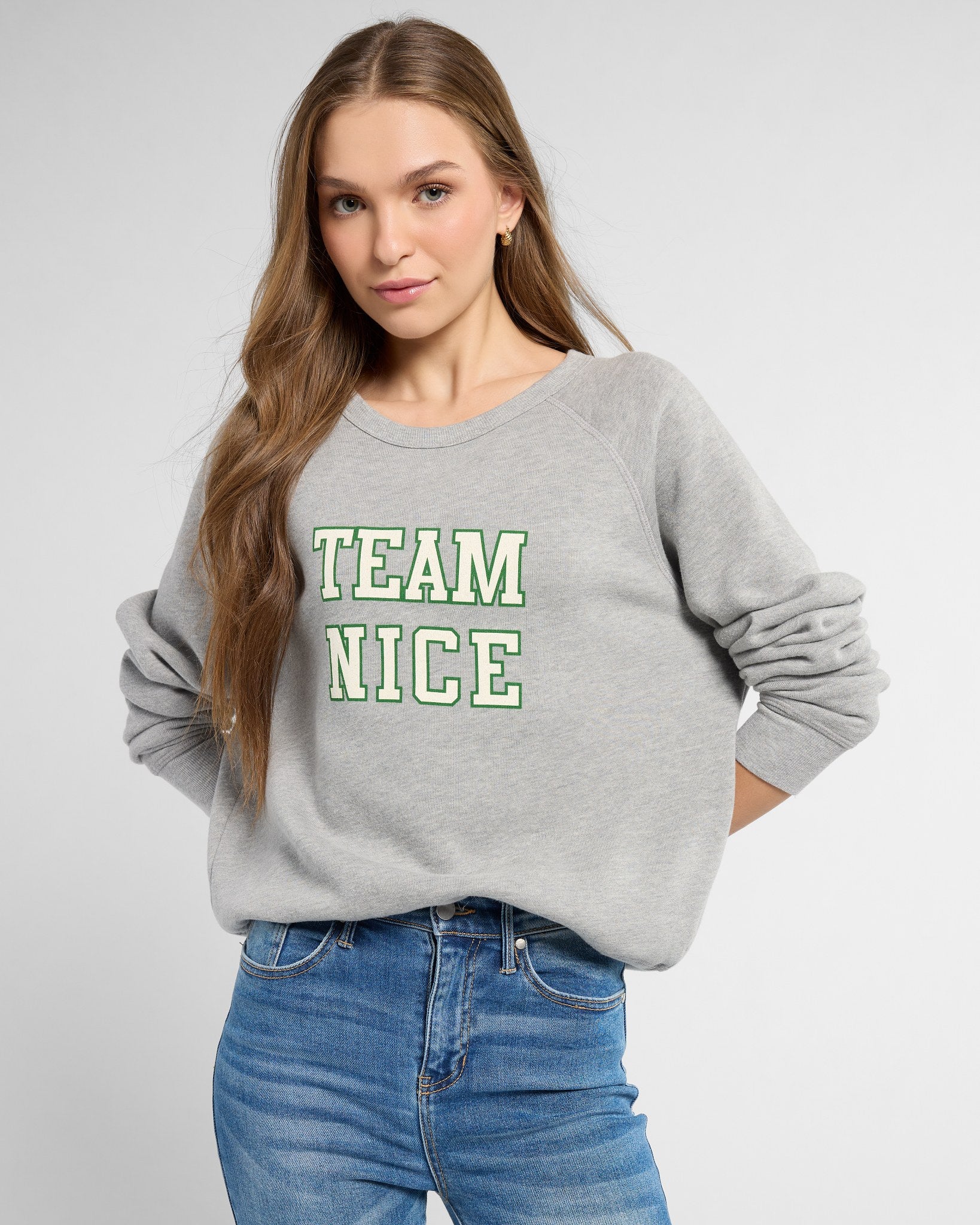Heather Grey $|& Project Social T Team Nice/Naughty Reversible Sweatshirt - SOF Front