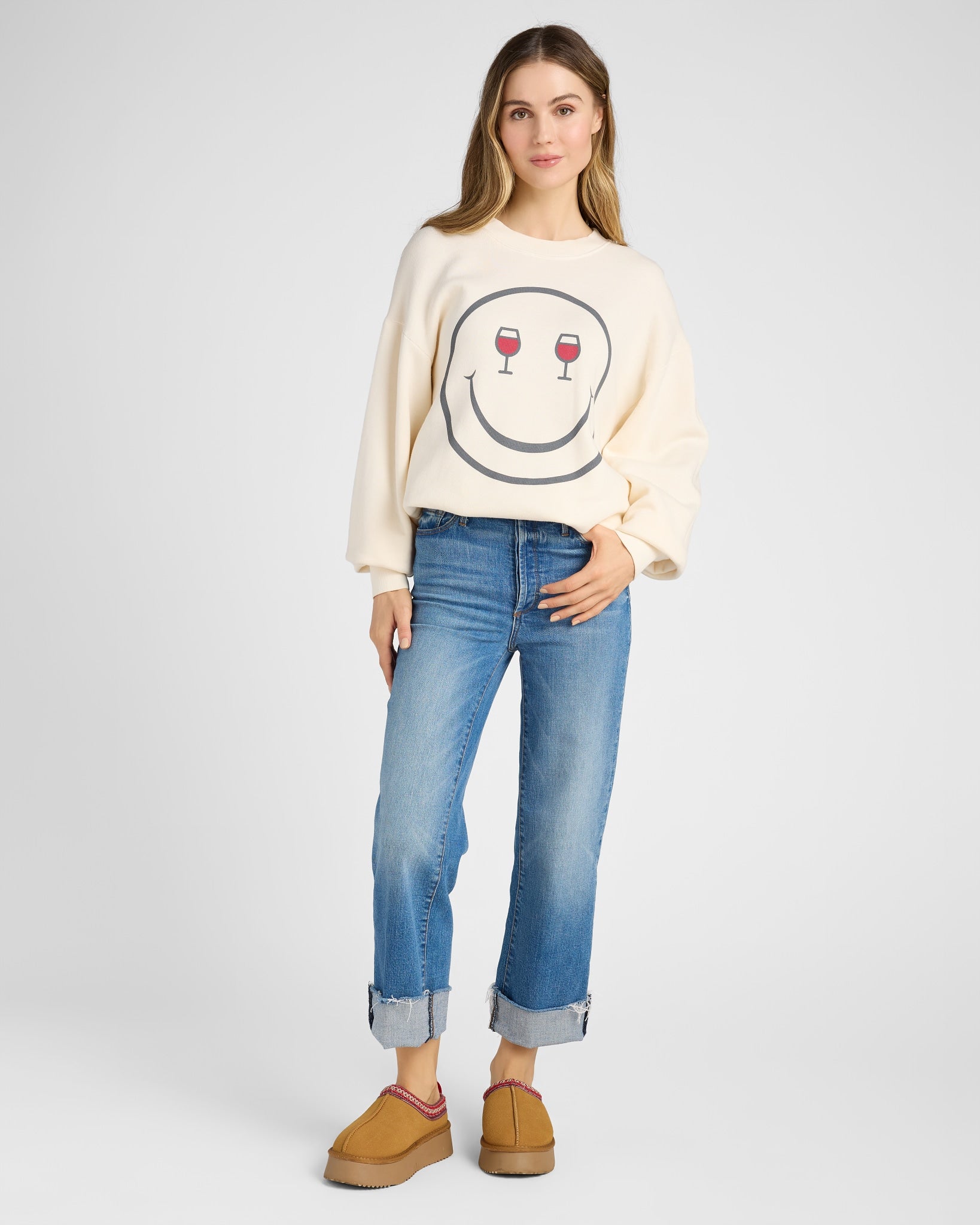 Cozy Cream White $|& Project Social T Wine Eyes Sweatshirt - SOF Full Front