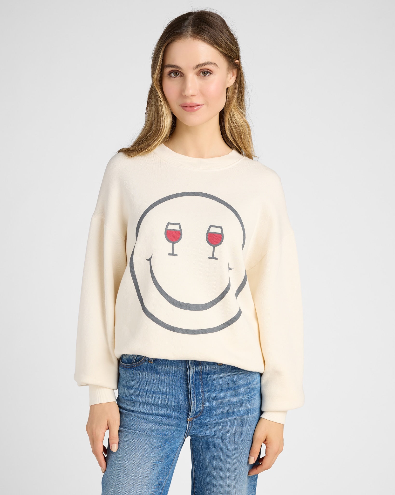 Cozy Cream White $|& Project Social T Wine Eyes Sweatshirt - SOF Front
