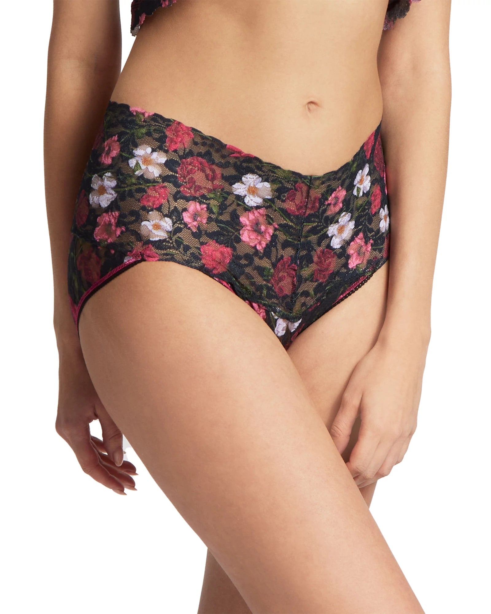 Black Floral $|& Hanky Panky Printed Retro Lace V-kini - VOF Front