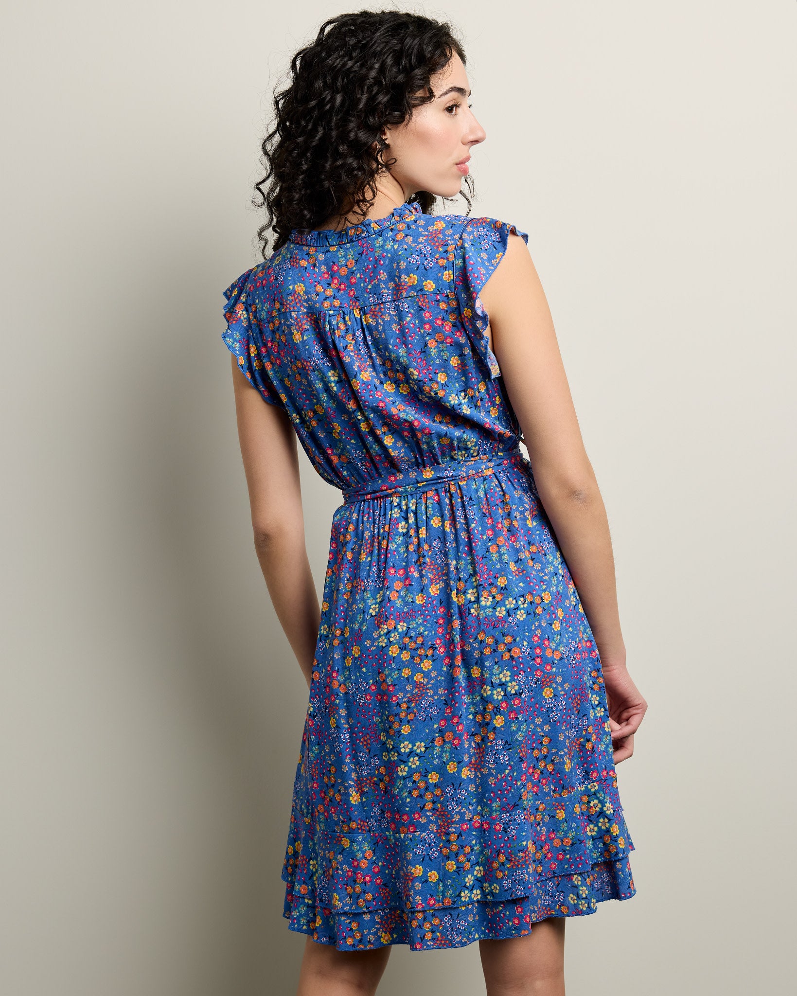 Blue $|& Apricot Ditsy Spritz Ruffle V-Neck Dress - SOF Back