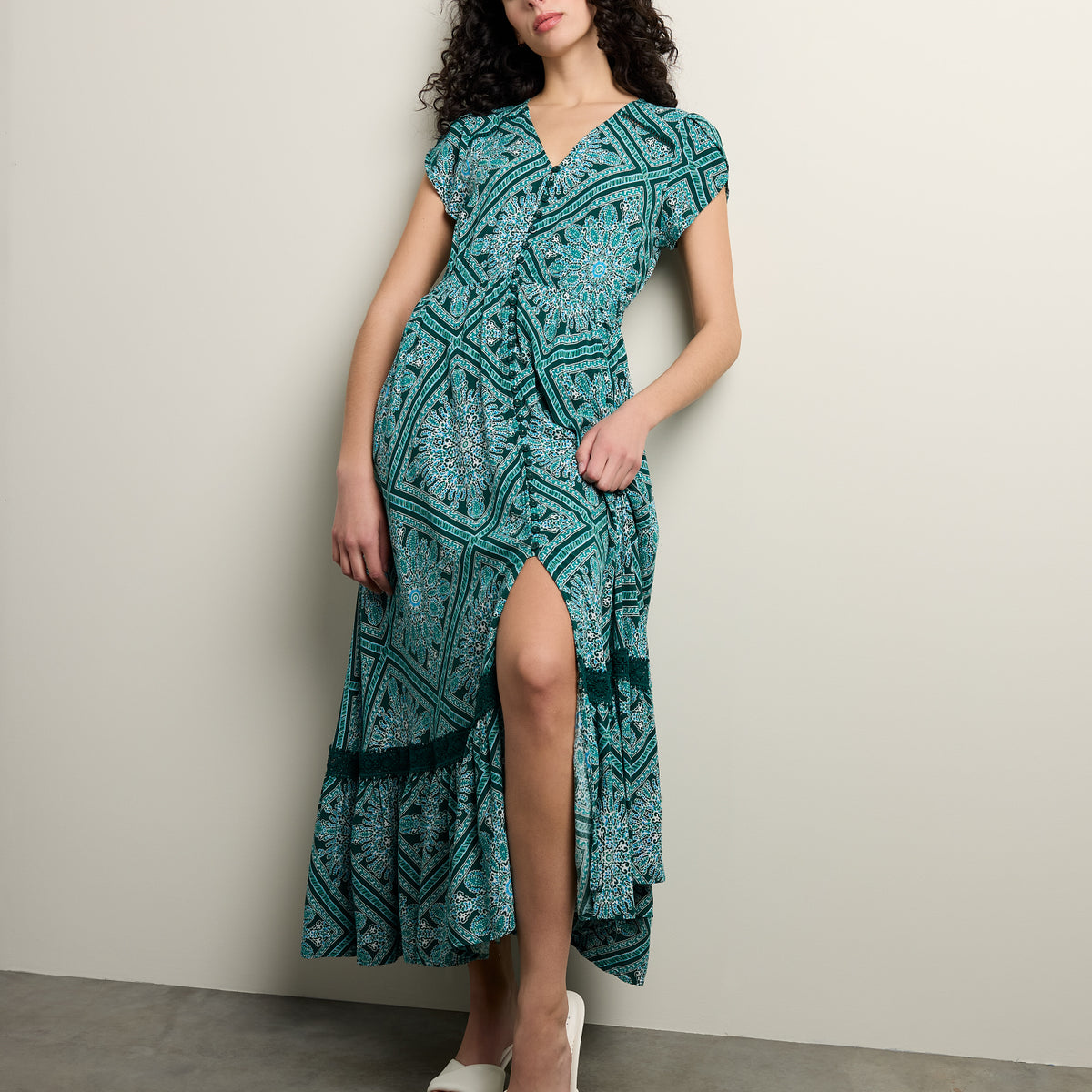 kinsey crochet detail maxi dress Diamond Crochet Button Maxi Dress