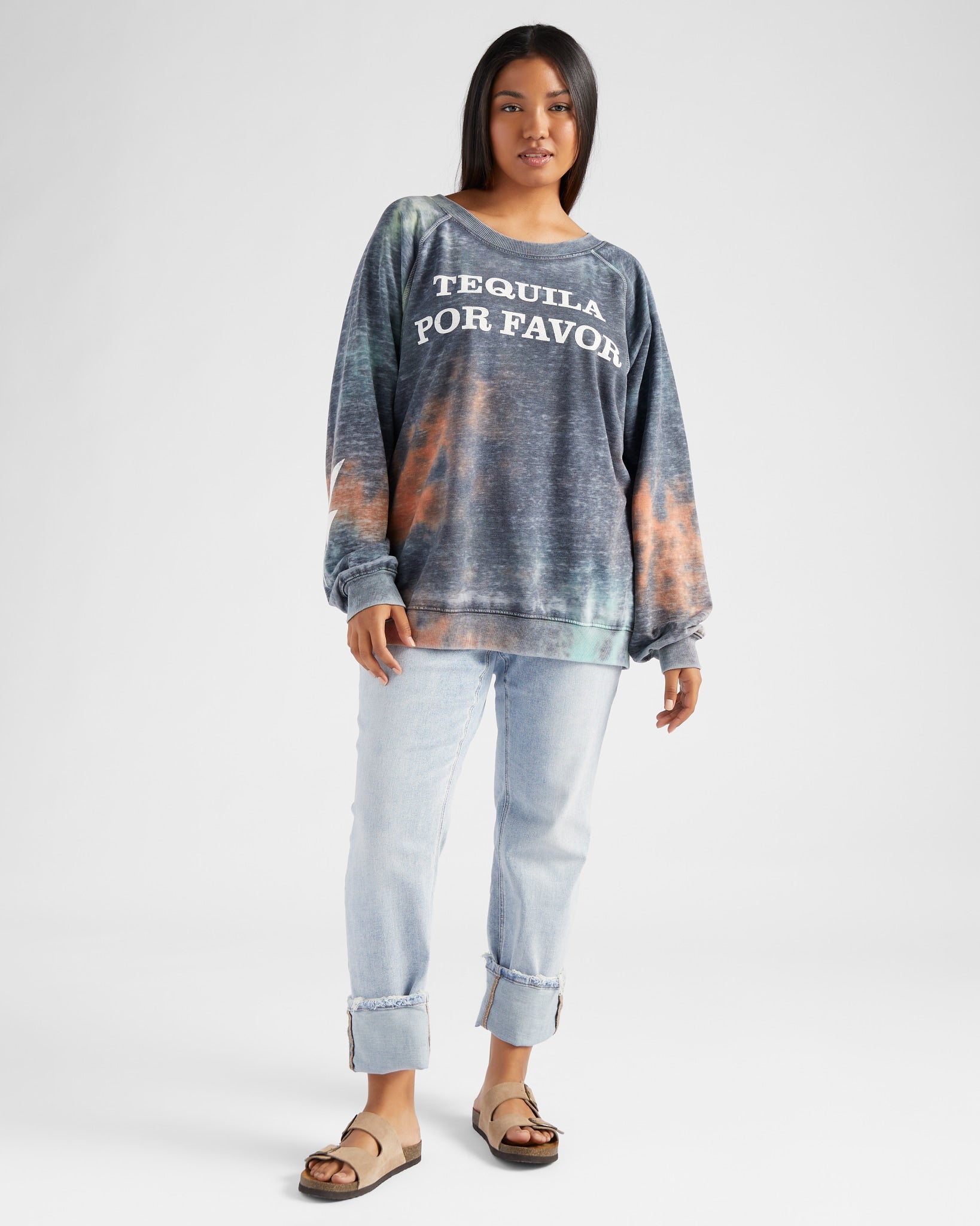 Tie Dye $|& Recycled Karma Tequila Por Favor Graphic Long Sleeve - SOF Full Front
