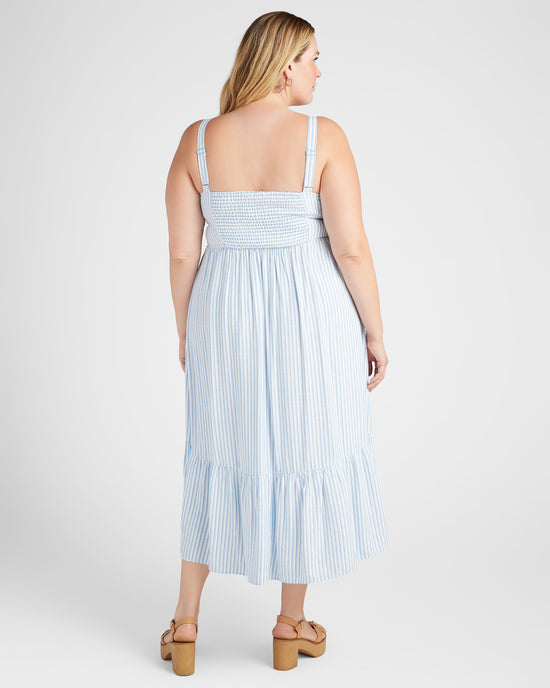 Blue/White $|& Skies Are Blue Striped Sweetheart Maxi Dress - SOF Back