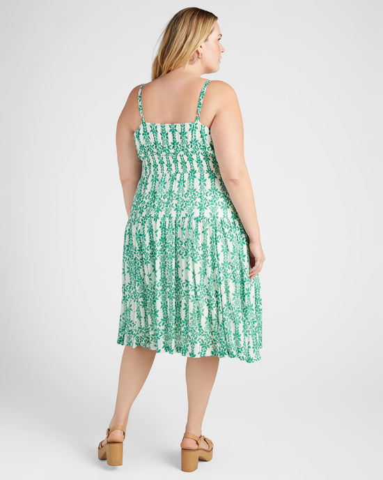 White/Kelly Green $|& Skies Are Blue Print Midi Dress - SOF Back