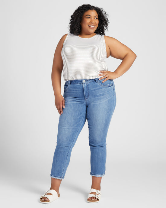 Mid Blue $|& Democracy Absolution High Rise Slim Straight Jeans - SOF Full Front